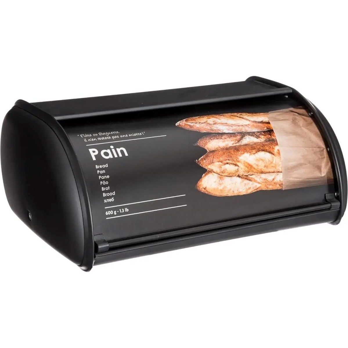 5Five Broodtrommel met afsluitbare klep - 35 x 23 x 15 cm - RVS - zwart met print