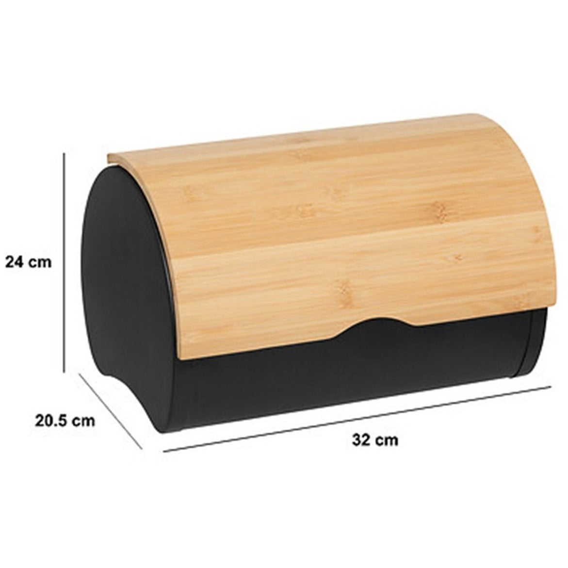 5Five Broodtrommel met klep/deksel - bamboe hout/metaal - 32 x 20 x 24 cm - zwart/naturel - Brooddozen