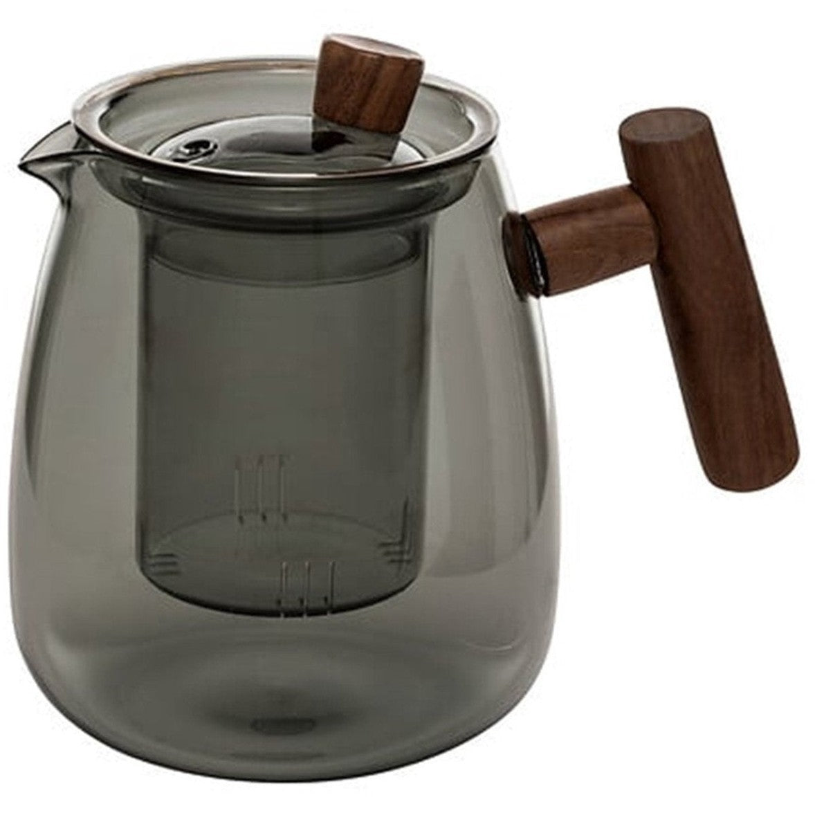 5Five Design Theepot - 800 ml - borosilicaat glas - grijs transparant - infuser/handvat hout - theekan