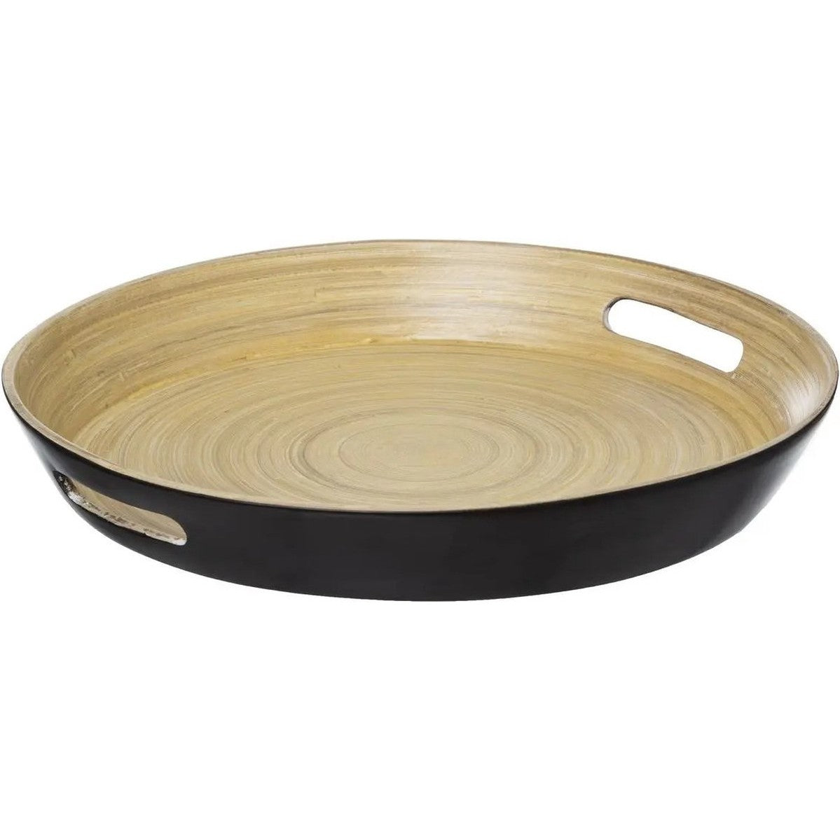 5Five Dienblad/serveerblad rond - D42 cm - bamboe hout - zwart - met handvaten - Dienbladen