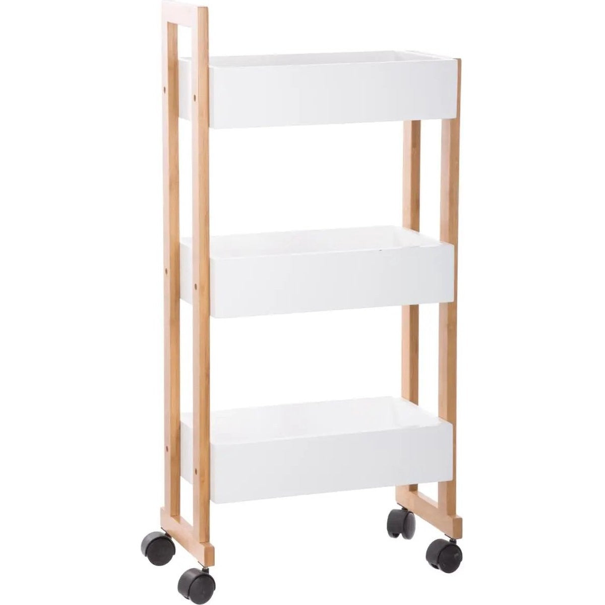5Five Doucherekje/badkamerrekje/trolley - bamboe/mdf - wit - 3 lagen - 41 x 20 x 80 cm