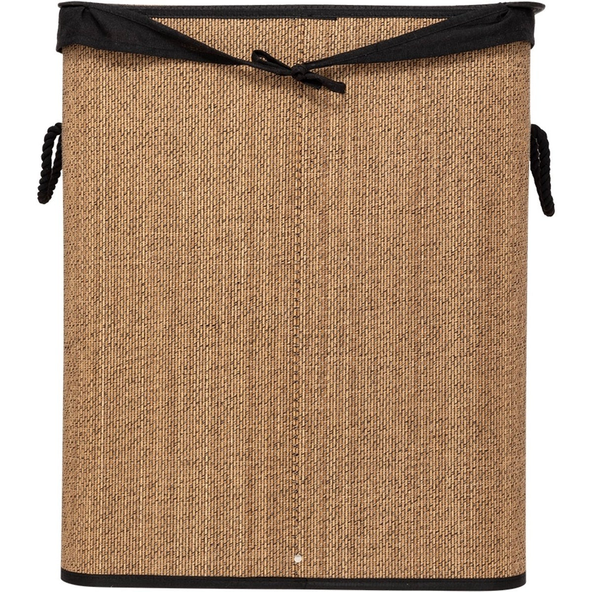 5Five Dubbele Wasmand met deksel - bamboe hout - 100 Liter- naturel zwart - 52 x 32 x 63 cm - sorteren mand