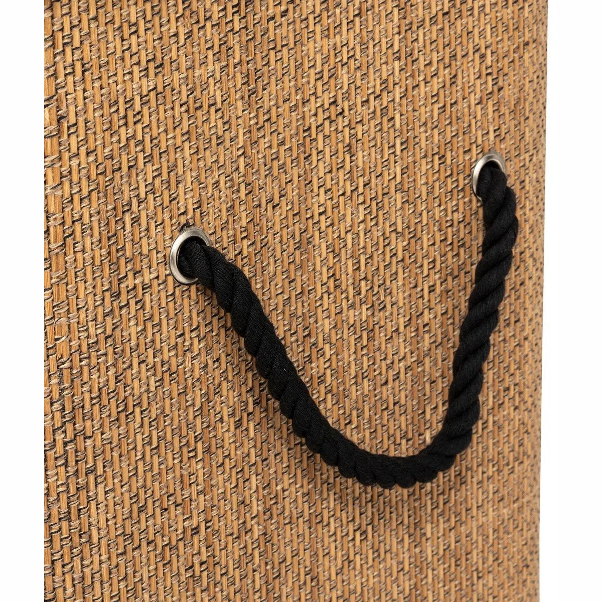 5Five Dubbele Wasmand met deksel - bamboe hout - 100 Liter- naturel zwart - 52 x 32 x 63 cm - sorteren mand