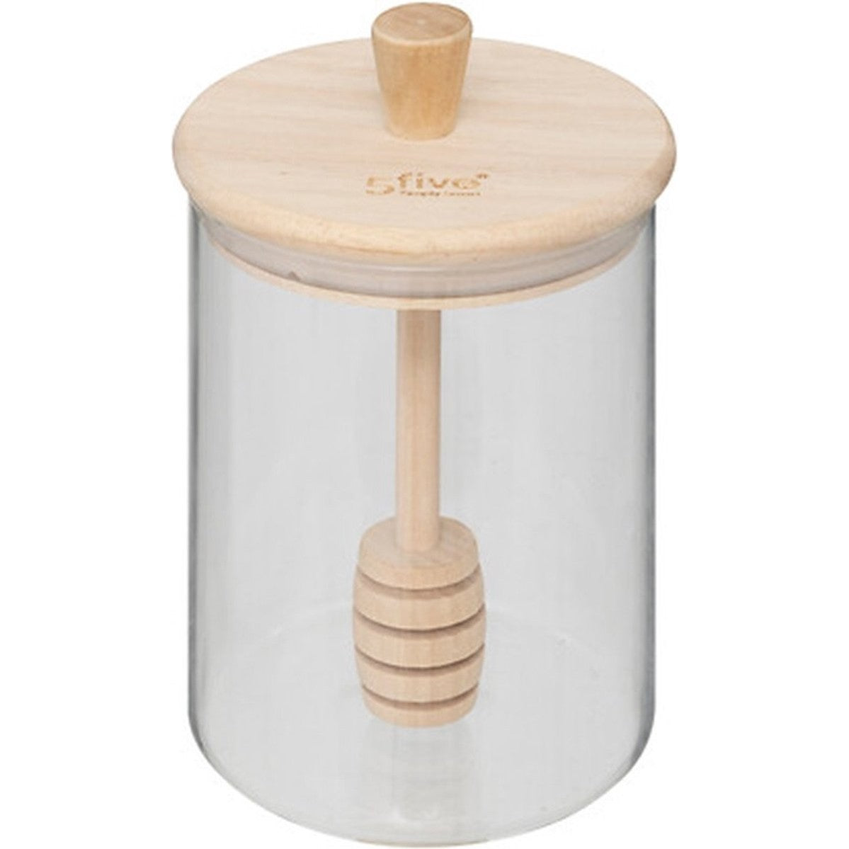 5Five Honingpot incl lepel - transparant - glas/bamboe - 400 ml