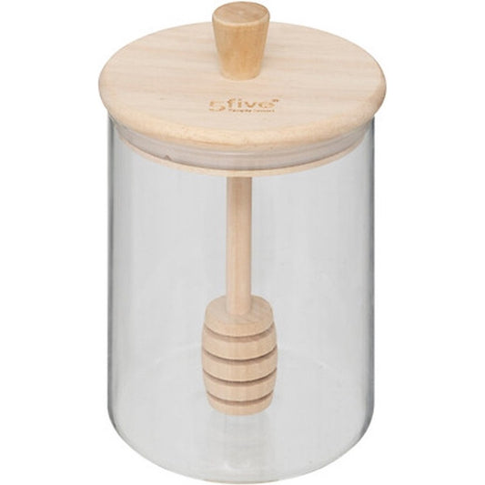 5Five Honingpot incl lepel - transparant - glas/bamboe - 400 ml