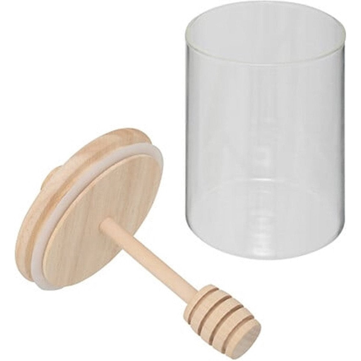 5Five Honingpot incl lepel - transparant - glas/bamboe - 400 ml