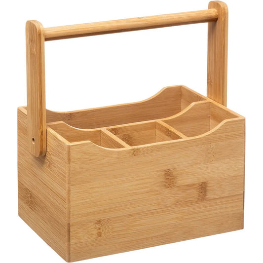 5Five Keuken gerei rekje/aanrecht spullen organizer - 20 x 14 x 24 cm - bamboe hout - met hengsel
