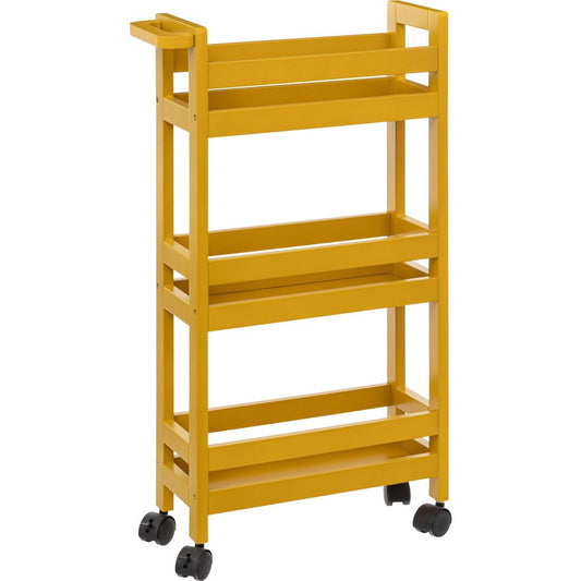 5Five Keuken of badkamer trolley 3-laags - geel - D15 x B40 x H75 cm - mdf hout - met wielen