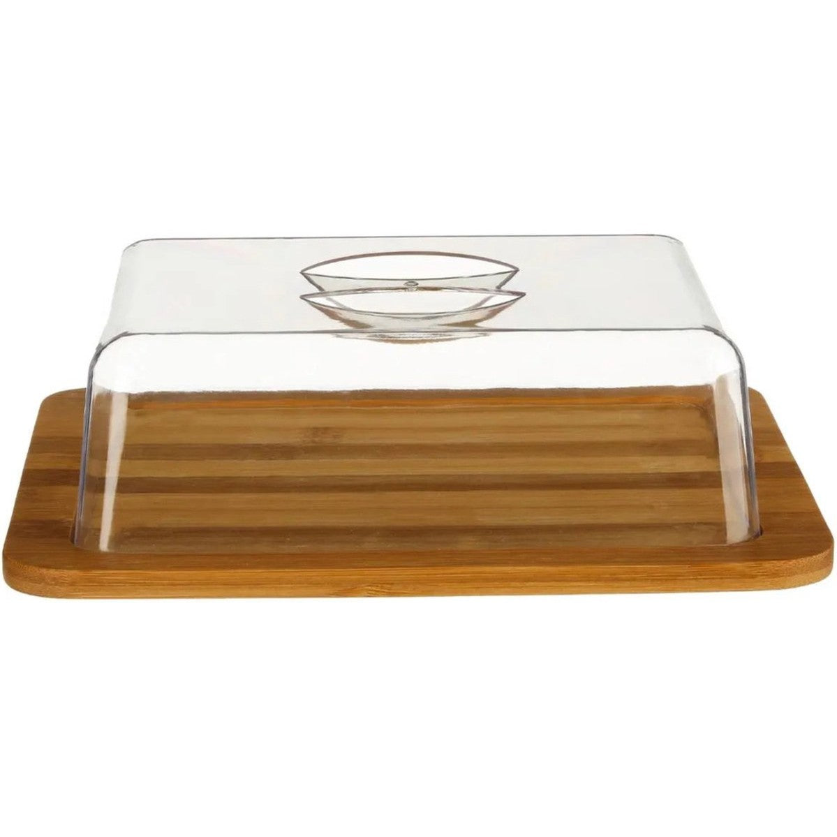 5Five Opbergbox voor kaas - met deksel - bruin/transparant - bamboe/kunststof - 24 x 19 x 9 cm