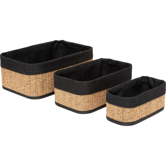 5Five Opbergmanden bamboe - Set van 3 stuks - Rechthoekig - Beige