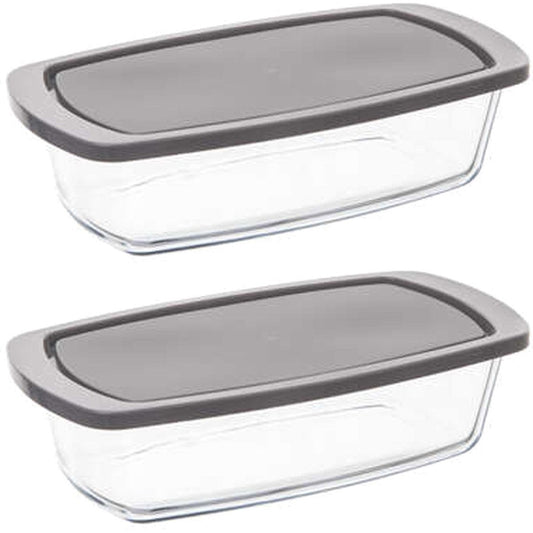 5Five Ovenschaal van borosilicaat glas met deksel - 2x - rechthoek - 1.8 Liter - 27 x 14 x 7,3 cm