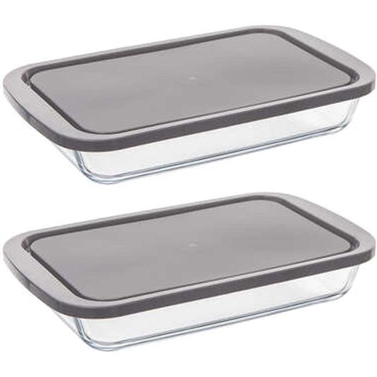 5Five Ovenschaal van borosilicaat glas met deksel - 2x - rechthoek - 1.6 Liter - 29 x 18 x 5 cm