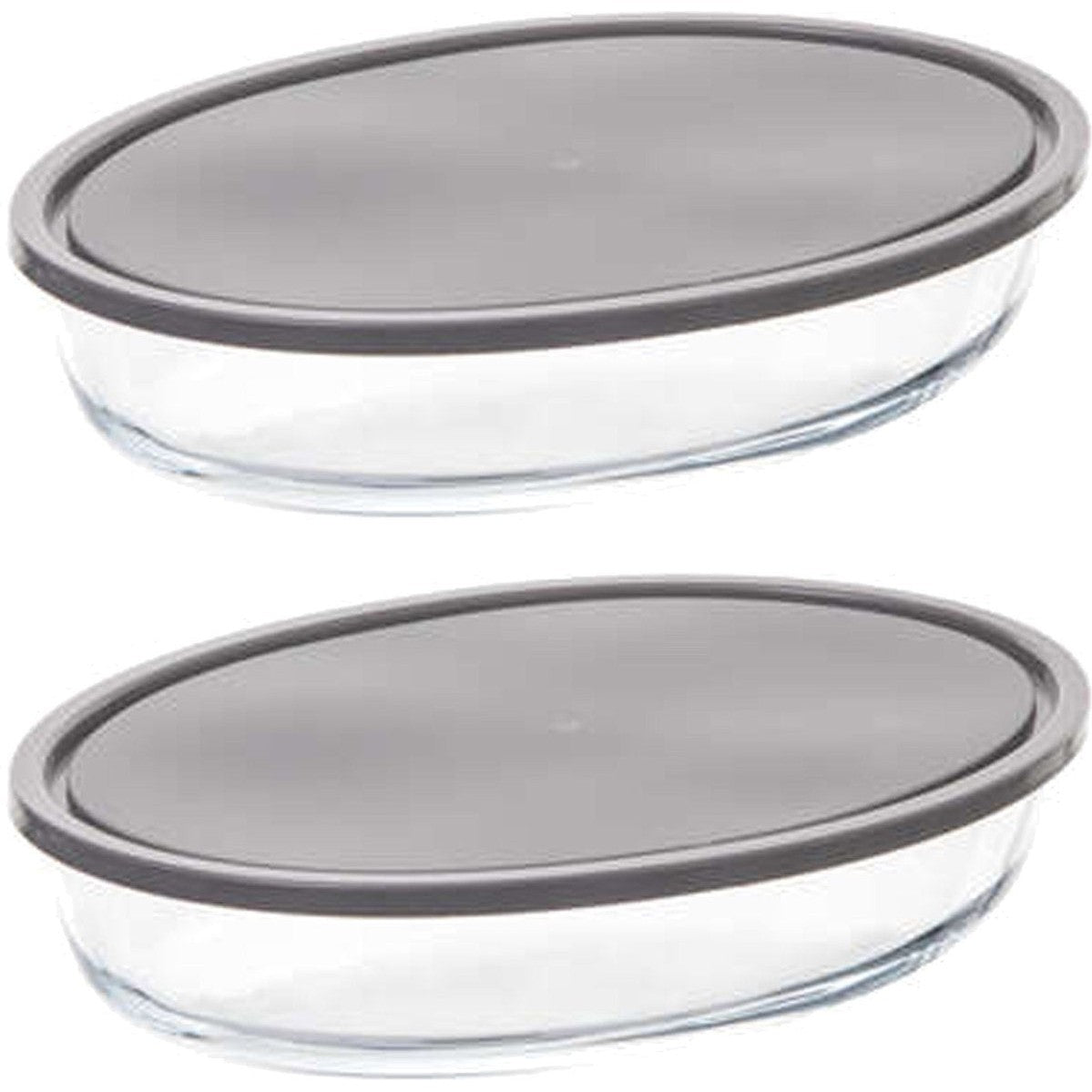 5Five Ovenschaal van borosilicaat glas met deksel - 2x - ovaal - 2.4 Liter - 32 x 21 x 6,7 cm