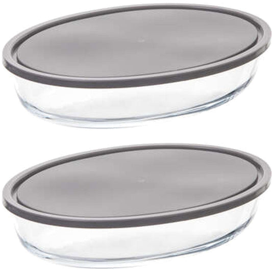 5Five Ovenschaal van borosilicaat glas met deksel - 2x - ovaal - 2.4 Liter - 32 x 21 x 6,7 cm