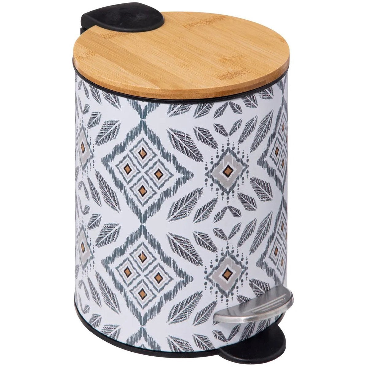 5Five Pedaalemmer Mystic - wit/grijs - 3 liter - metaal - 17 x 23 cm - voor toilet/badkamer - soft-close