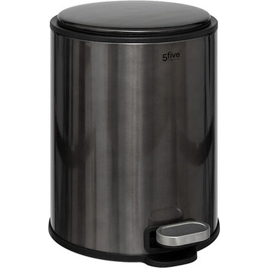 5Five Prullenbak/pedaalemmer Delta - titanium - metaal - 6 liter - 26 x 21 x 30 cm - keuken afvalbak