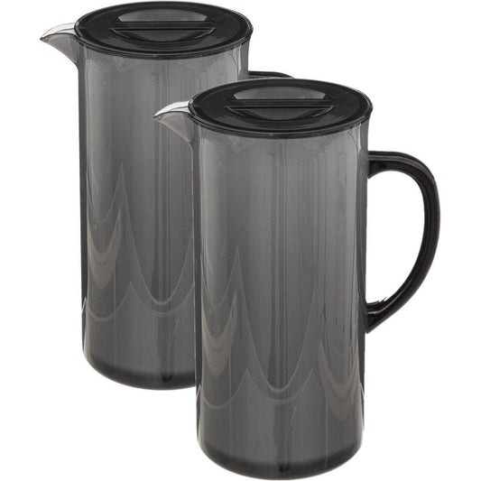 5Five Sapkan/schenkkan karaf - Set van 3x stuks - zwart - met deksel - 1950 ml - kunststof - Limonade/water