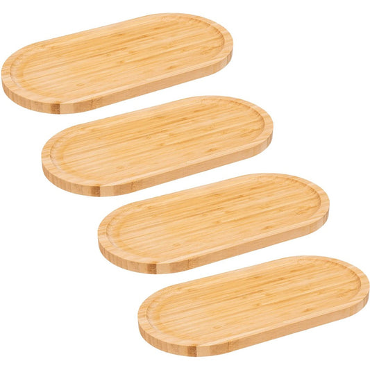 5Five Serveerplankje voor hapjes/fingerfood - 4x - 30 x 15 cm - bamboe hout - borrelplank - tapasplank
