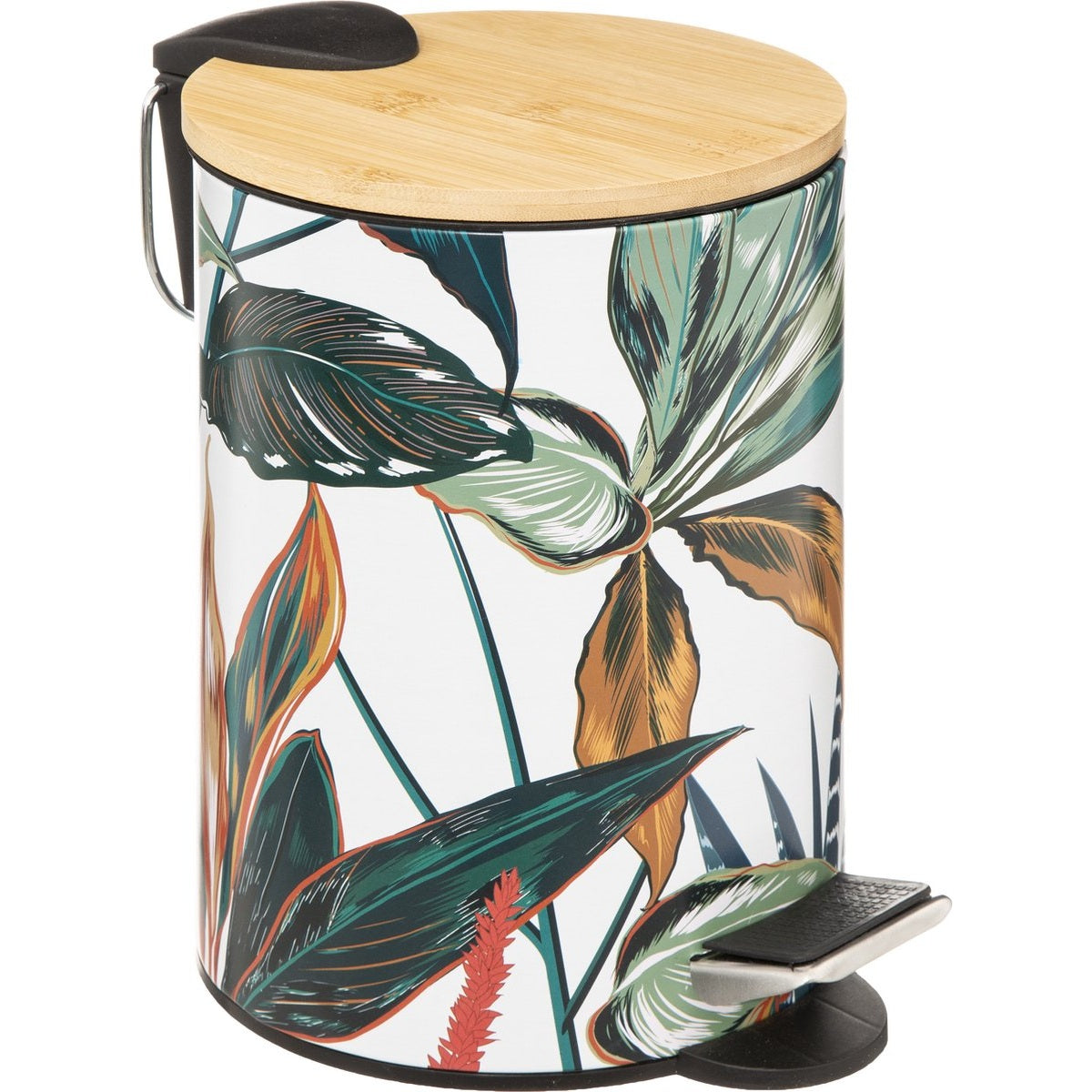 5Five Stijlvol & Compact Afvalemmer 3L met Bamboe Deksel - Softclose - Palawan