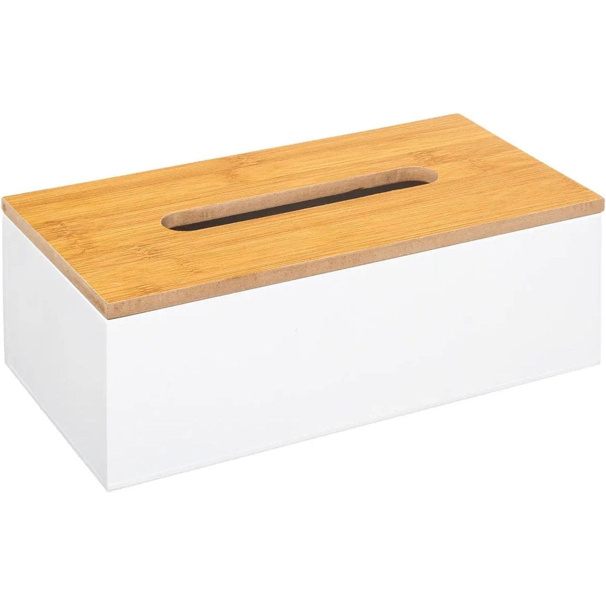 5Five Tissuedoos/zakdoekjes box - wit - MDF hout - bamboe deksel - 25 x 13 x 9 cm