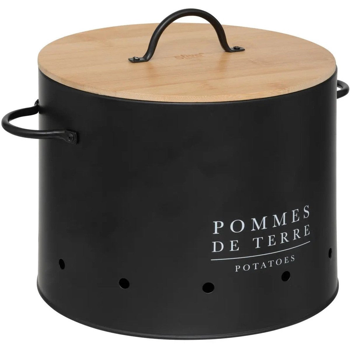 5Five Uien/Aardappelen/Knoflook bewaar potten/blikken set - metaal/bamboe - zwart - 22 x 28 cm - MODESTNOVA