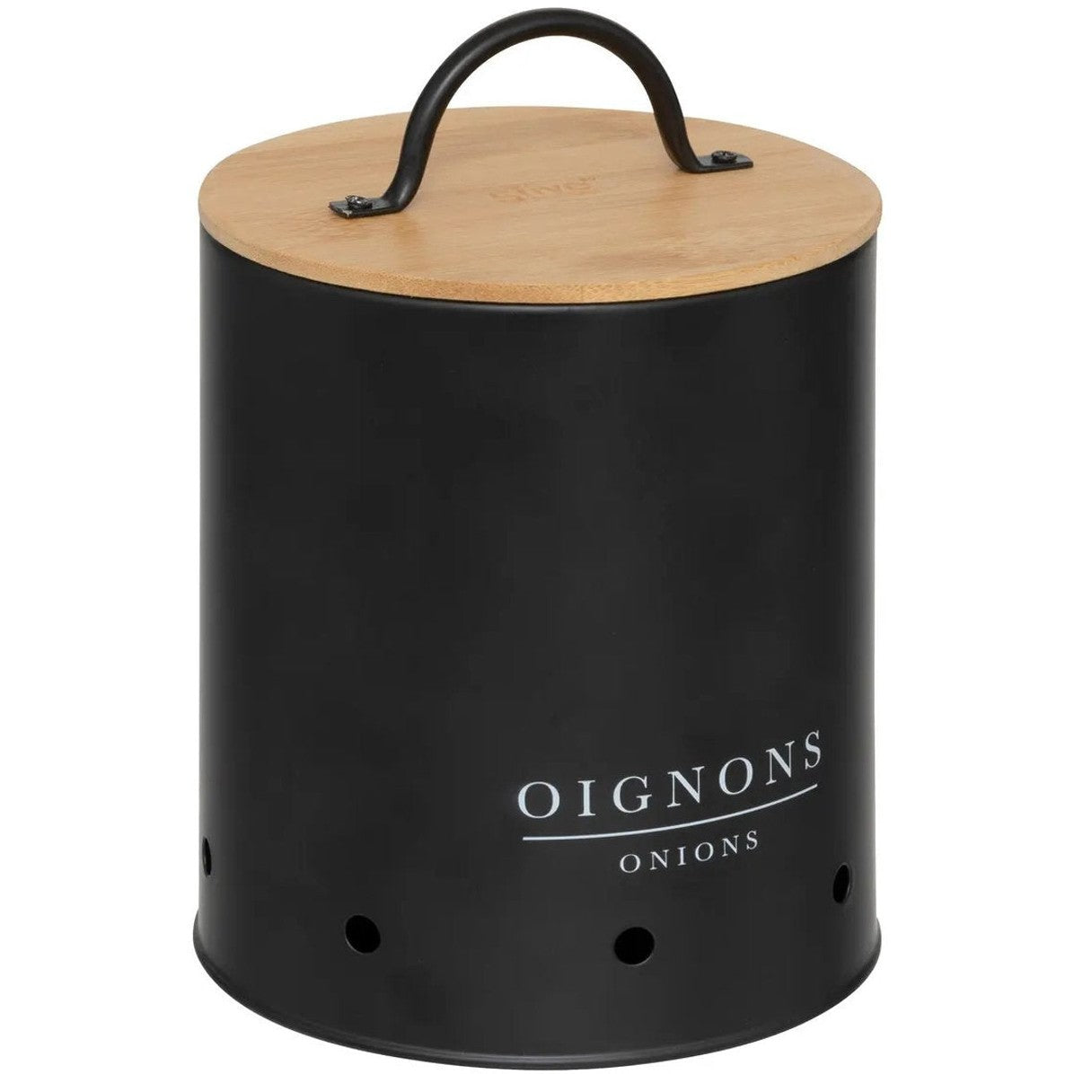 5Five Uien/Aardappelen/Knoflook bewaar potten/blikken set - metaal/bamboe - zwart - 22 x 28 cm - MODESTNOVA