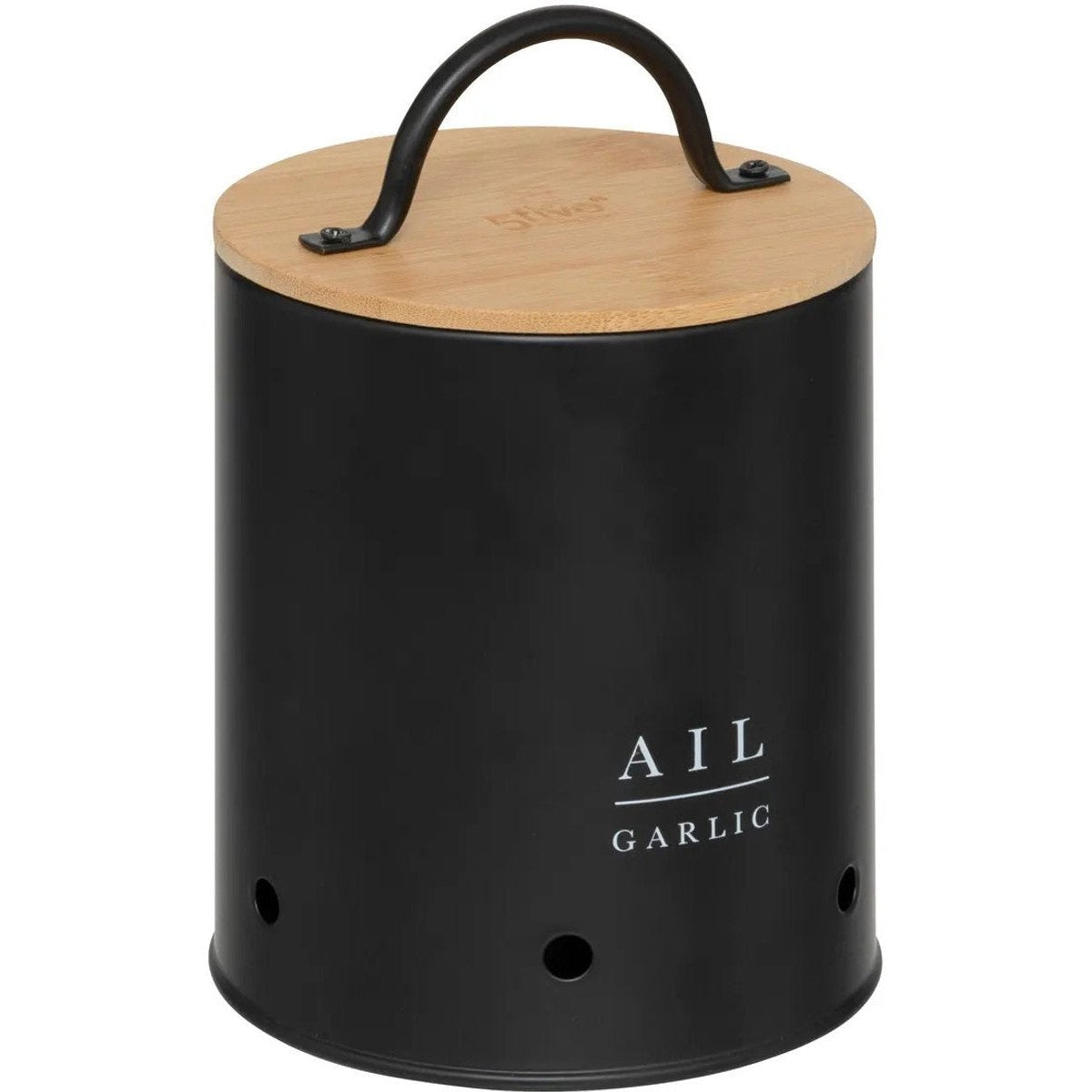 5Five Uien/Aardappelen/Knoflook bewaar potten/blikken set - metaal/bamboe - zwart - 22 x 28 cm - MODESTNOVA