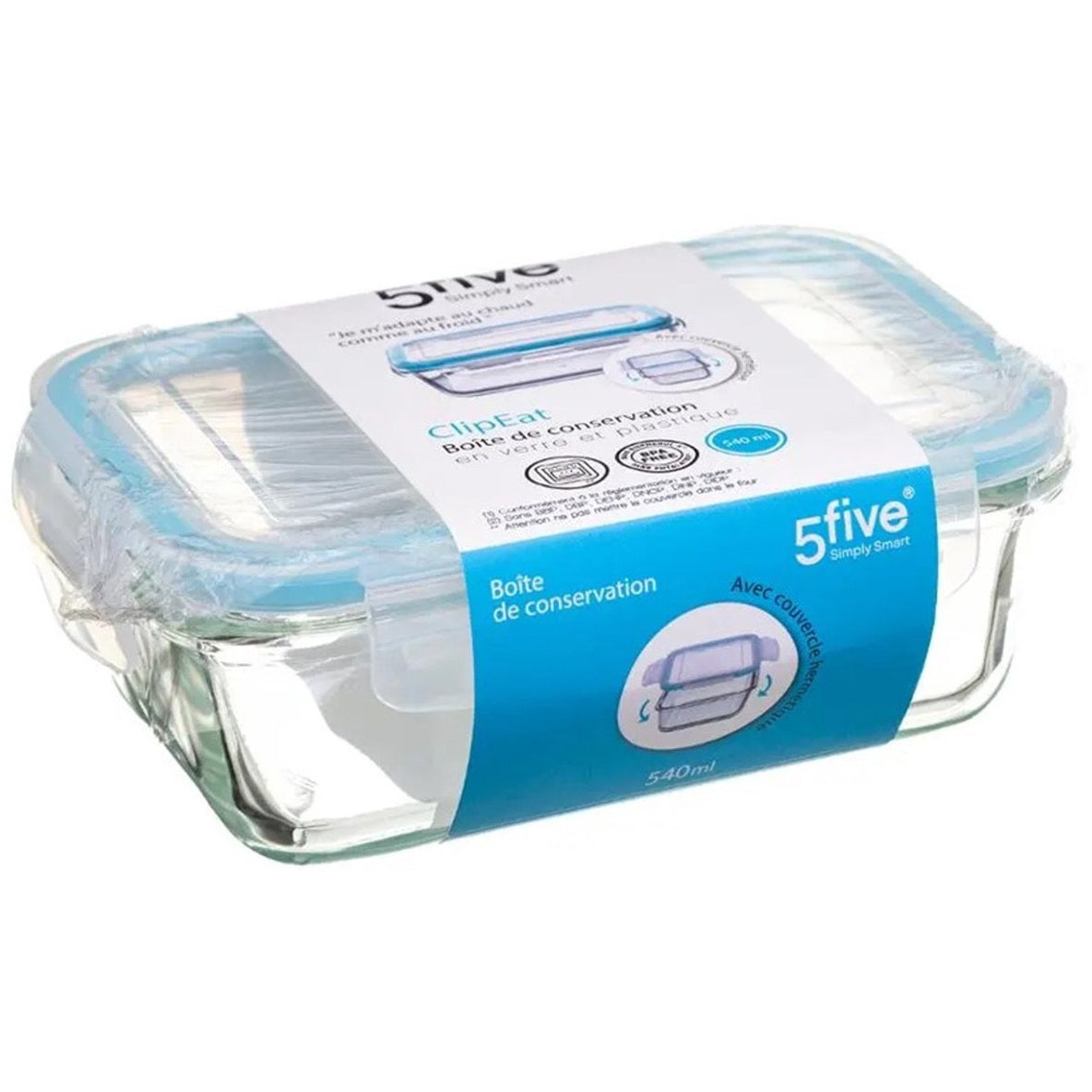 5Five Vershoudbakje met deksel - 2x - glas - luchtdicht - met clips - 17 x 11 x 6 - 540 ml - MODESTNOVA