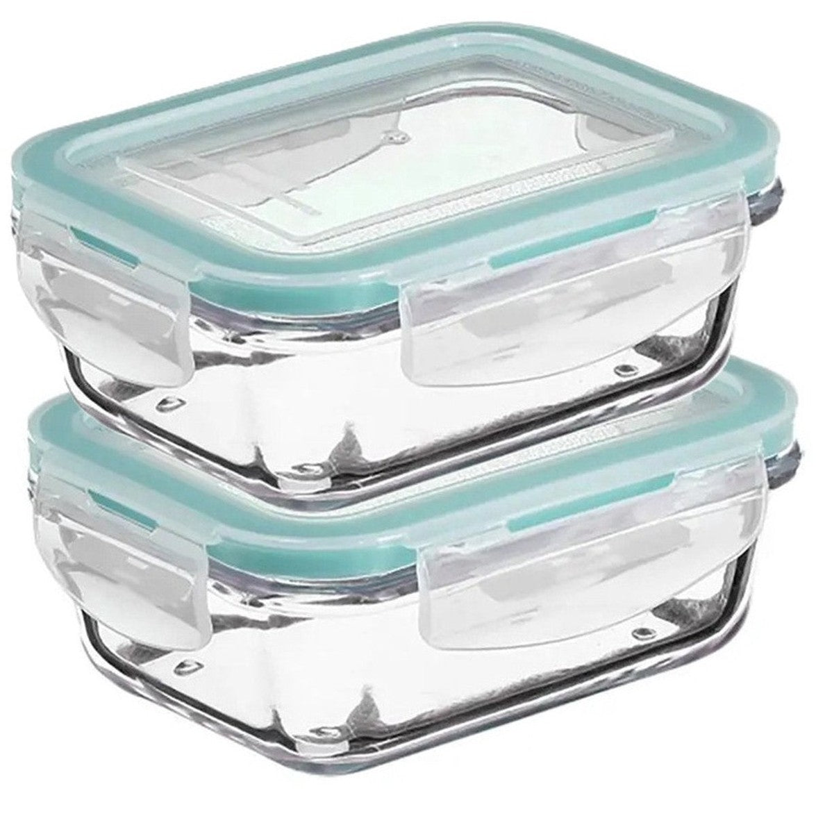 5Five Vershoudbakje met deksel - 2x - glas - luchtdicht - met clips - 17 x 11 x 6 - 540 ml - MODESTNOVA