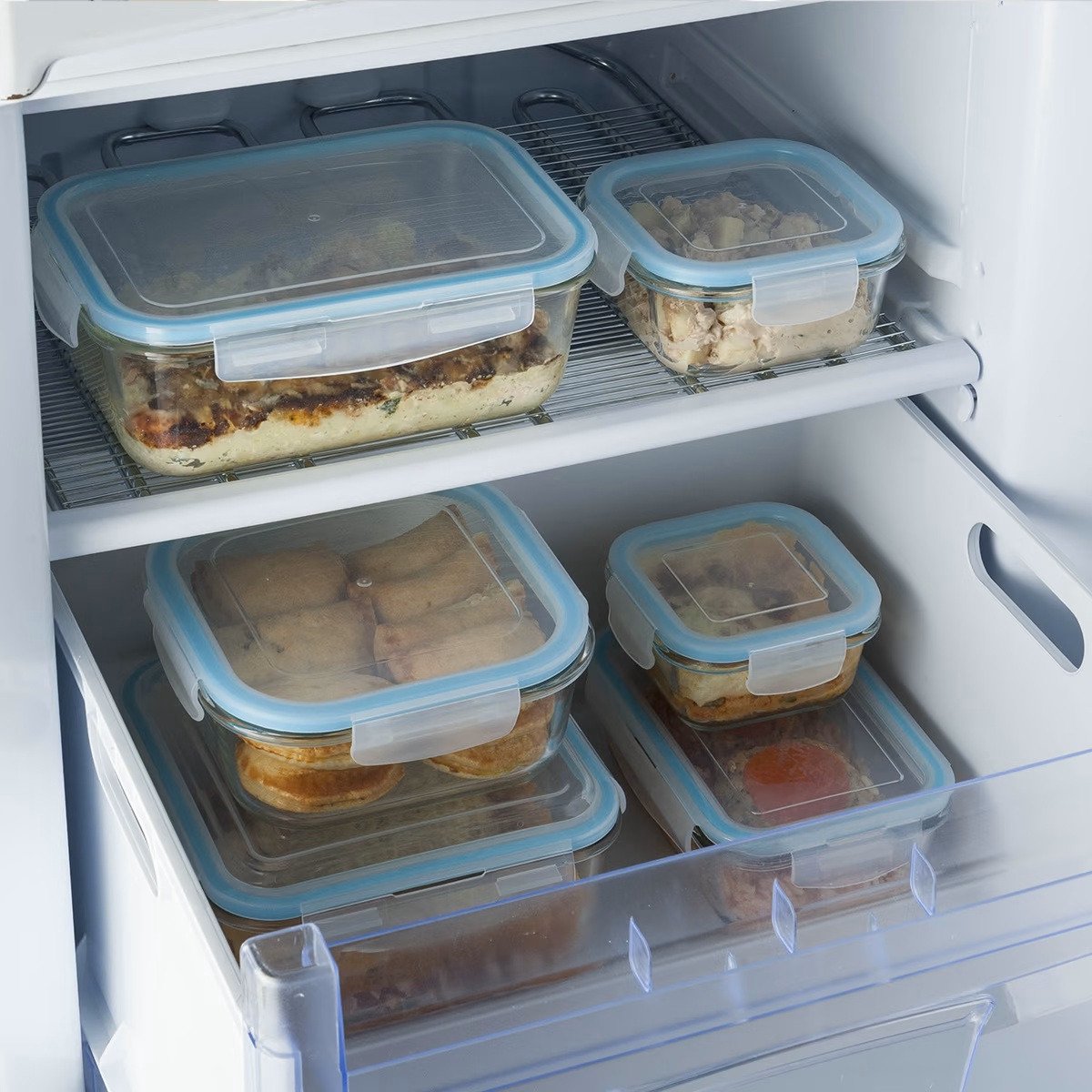 5Five Vershoudbakje met deksel - 2x - glas - luchtdicht - met clips - 17 x 11 x 6 - 540 ml - MODESTNOVA