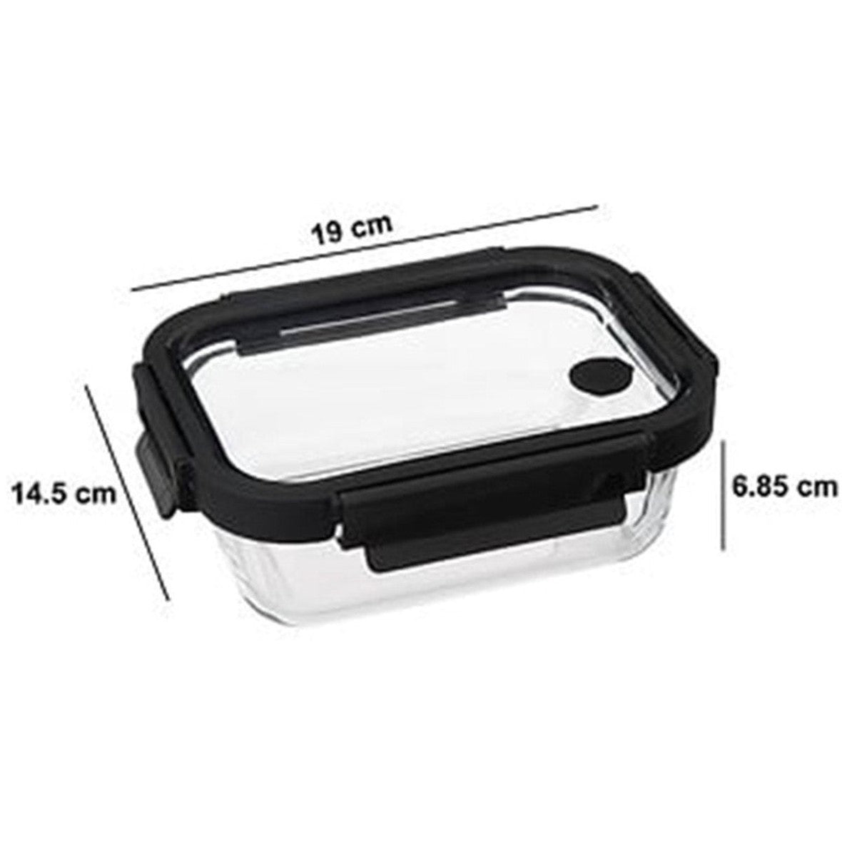 5Five Vershoudbakje met deksel - 2x - glas - luchtdicht - met clips - 19 x 14 x 7 cm - 500 ml - zwart/transparant - MODESTNOVA