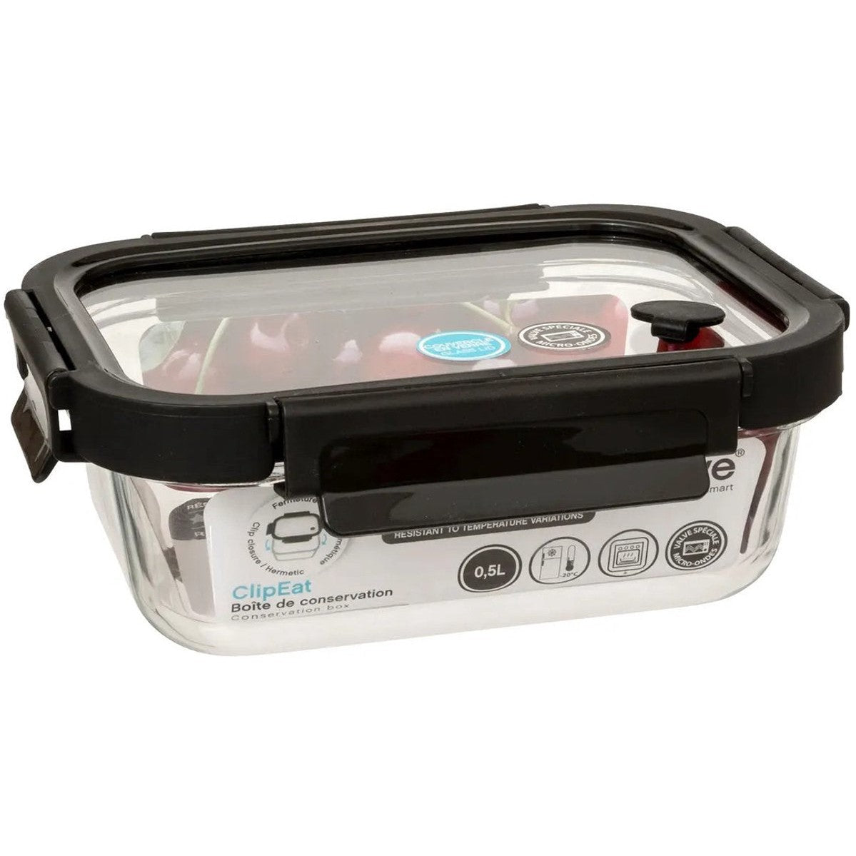 5Five Vershoudbakje met deksel - 3x - glas - luchtdicht - met clips - 19 x 14 x 7 cm - 500 ml - zwart/transparant - MODESTNOVA