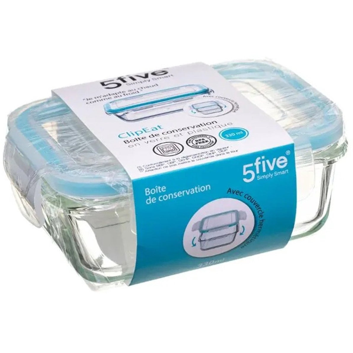 5Five Vershoudbakje met deksel - 3x - glas - luchtdicht - met clips - 14 x 10 x 5 cm - 330 ml - MODESTNOVA