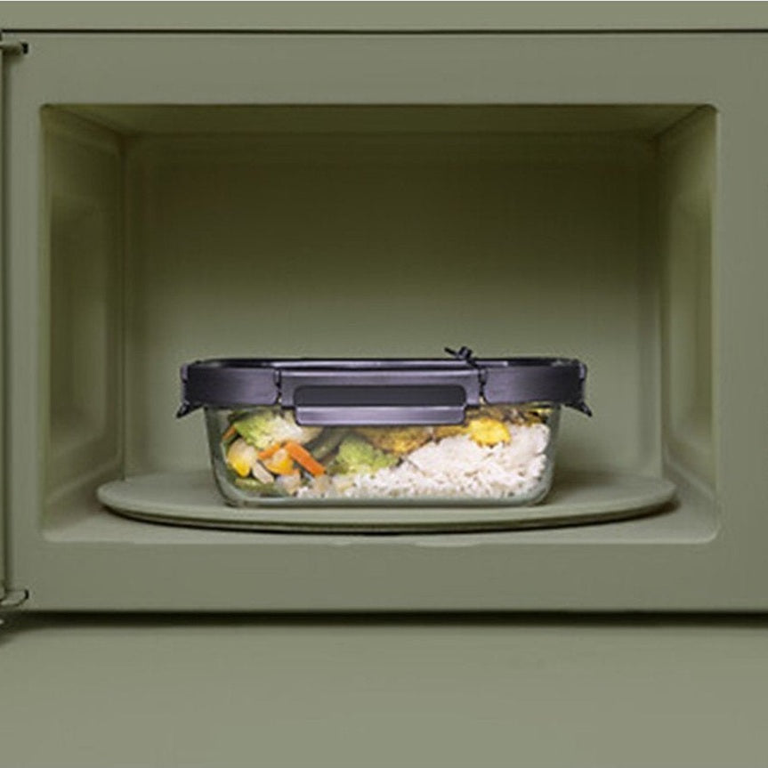 5Five Vershoudbakje met deksel - 3x - glas - luchtdicht - met clips - 19 x 14 x 7 cm - 500 ml - zwart/transparant - MODESTNOVA