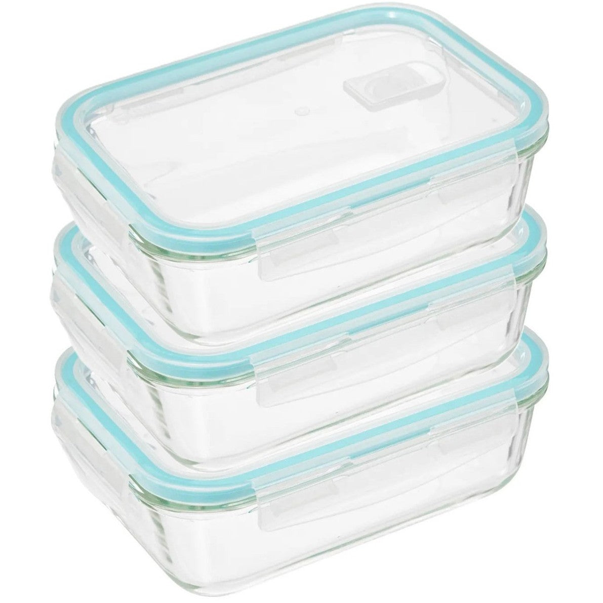5Five Vershoudbakje met deksel - 3x - glas - luchtdicht - met clips - 21 x 15 x 7 cm - 1180 ml - MODESTNOVA