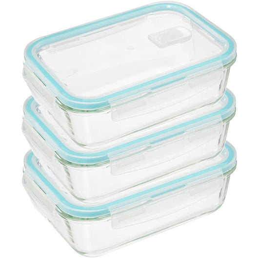 5Five Vershoudbakje met deksel - 3x - glas - luchtdicht - met clips - 21 x 15 x 7 cm - 1180 ml - MODESTNOVA