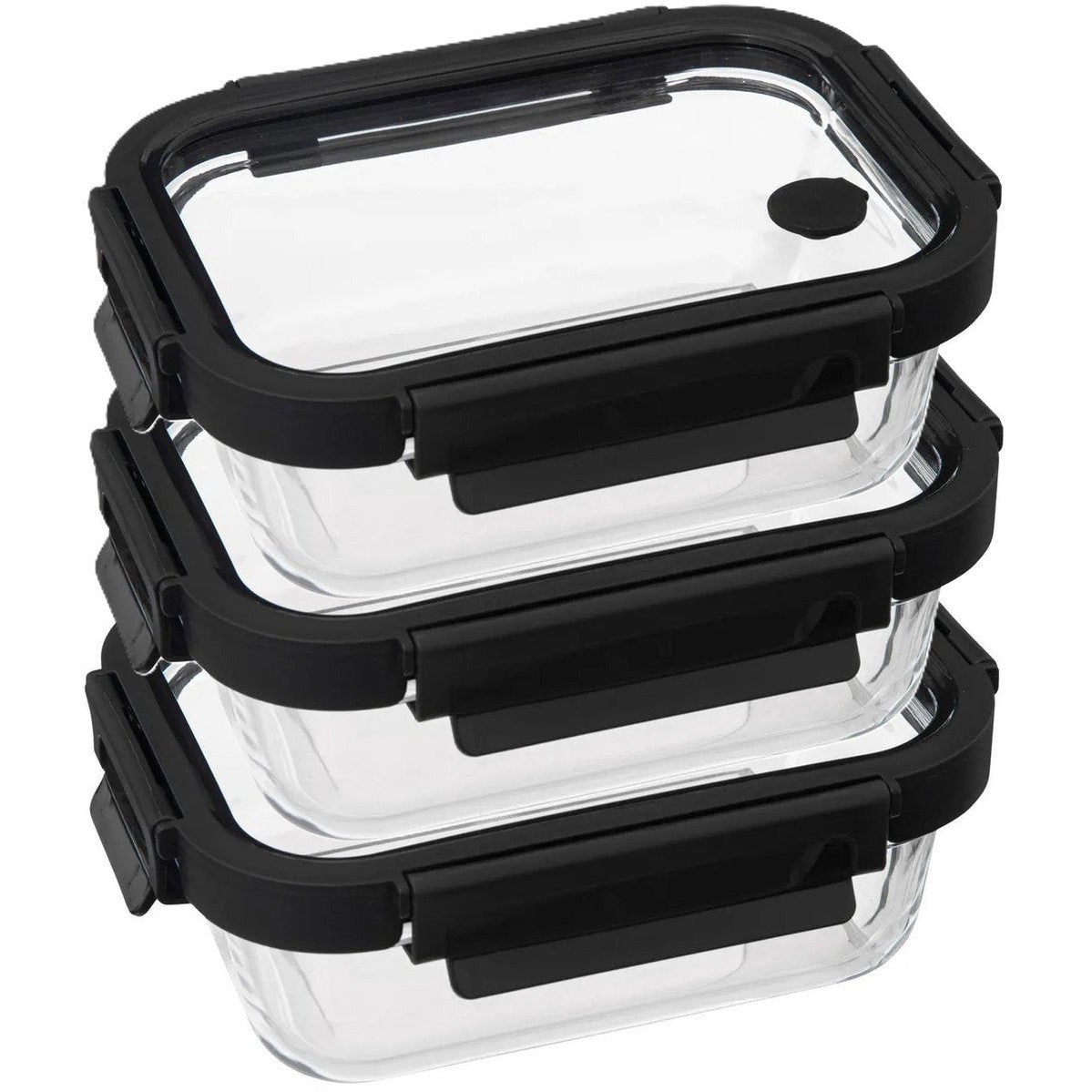 5Five Vershoudbakje met deksel - 3x - glas - luchtdicht - met clips - 19 x 14 x 7 cm - 500 ml - zwart/transparant - MODESTNOVA