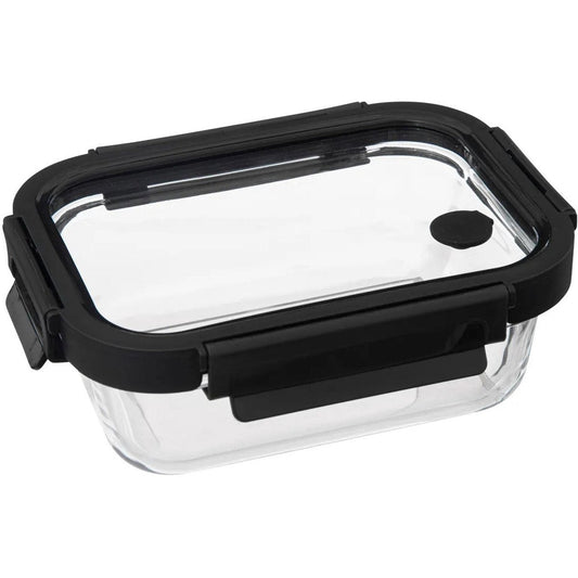 5Five Vershoudbakje met deksel - glas - luchtdicht - met clips - 19 x 14 x 7 cm - 500 ml - zwart/transparant