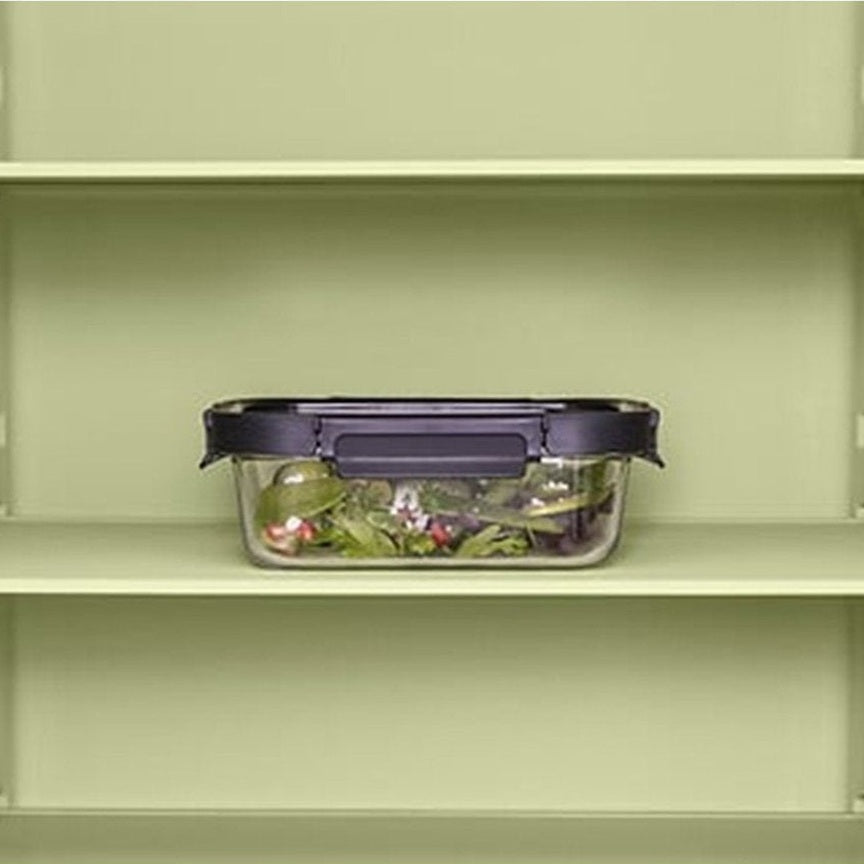 5Five Vershoudbakje met deksel - glas - luchtdicht - met clips - 19 x 14 x 7 cm - 500 ml - zwart/transparant