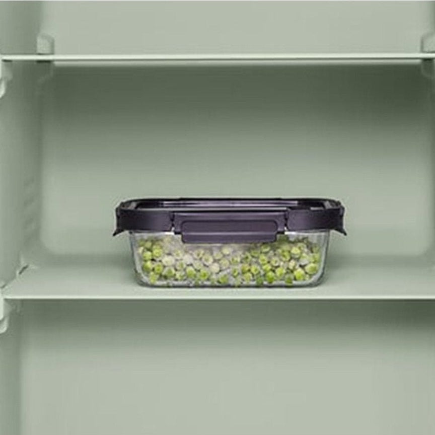 5Five Vershoudbakje met deksel - glas - luchtdicht - met clips - 19 x 14 x 7 cm - 500 ml - zwart/transparant