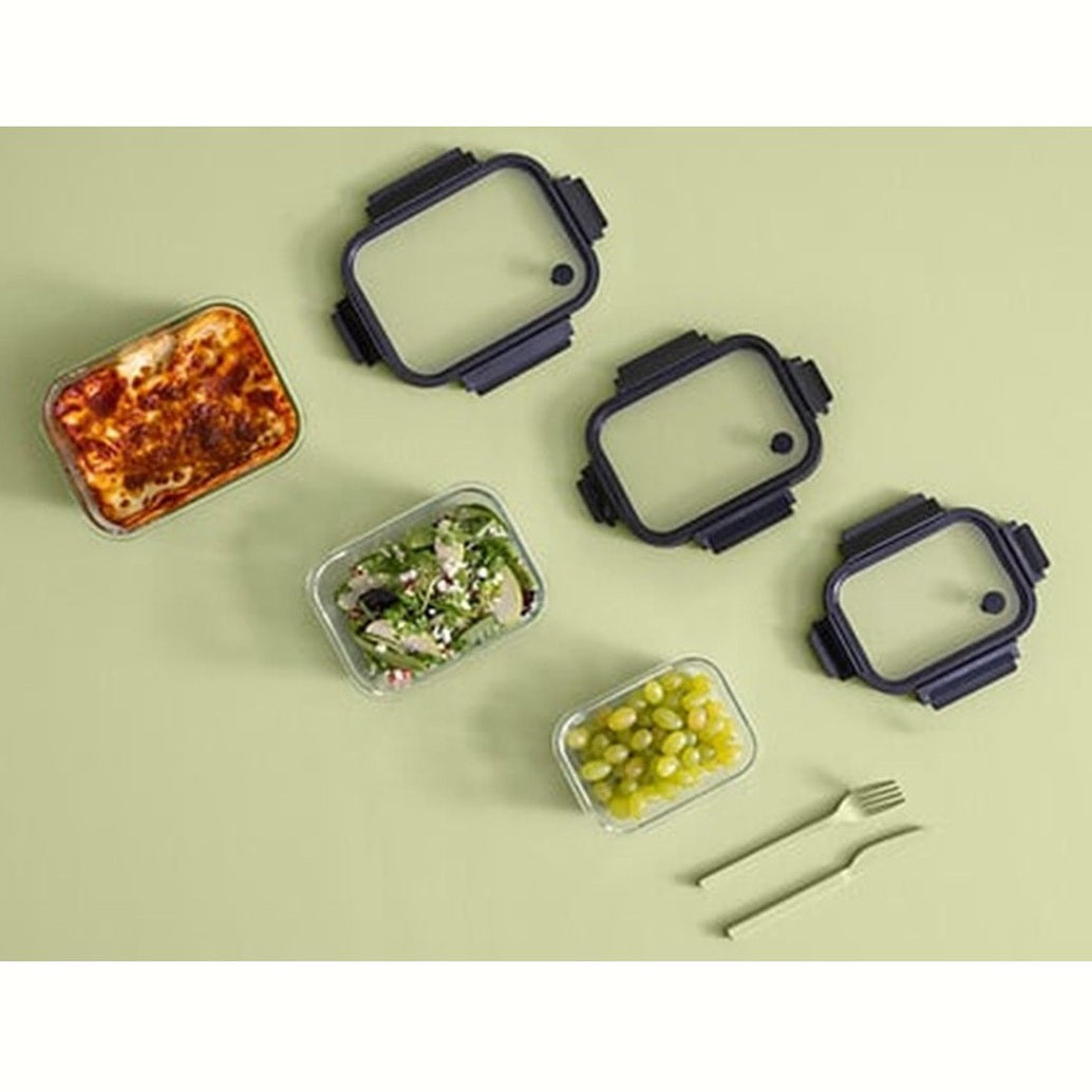 5Five Vershoudbakje met deksel - glas - luchtdicht - met clips - 19 x 14 x 7 cm - 500 ml - zwart/transparant