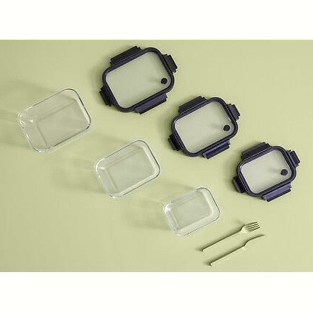 5Five Vershoudbakje met deksel - glas - luchtdicht - met clips - 19 x 14 x 7 cm - 500 ml - zwart/transparant