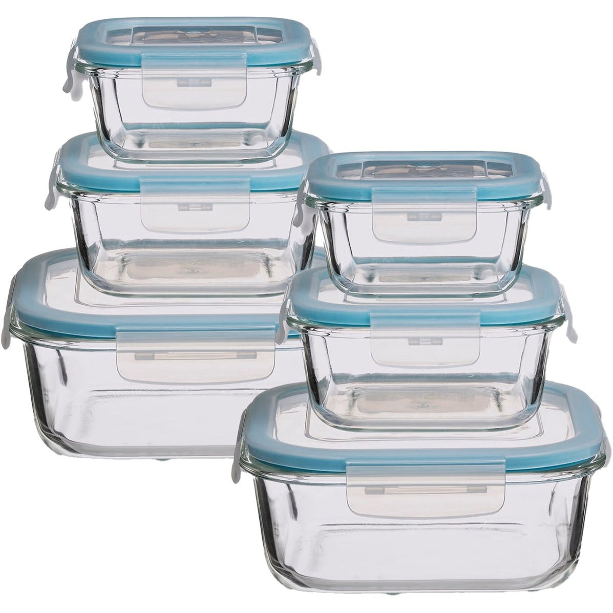 5Five Vershoudbakjes met deksel - glas - set 6x stuks - 330/530/1180 ml - luchtdicht - met clips - MODESTNOVA