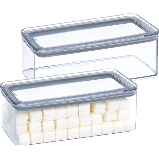 5Five Voorraadpot - 2x - keuken/voedsel - kunststof - 1000 ml - luchtdichte deksel - transparant - 20 x 10 x 7 cm