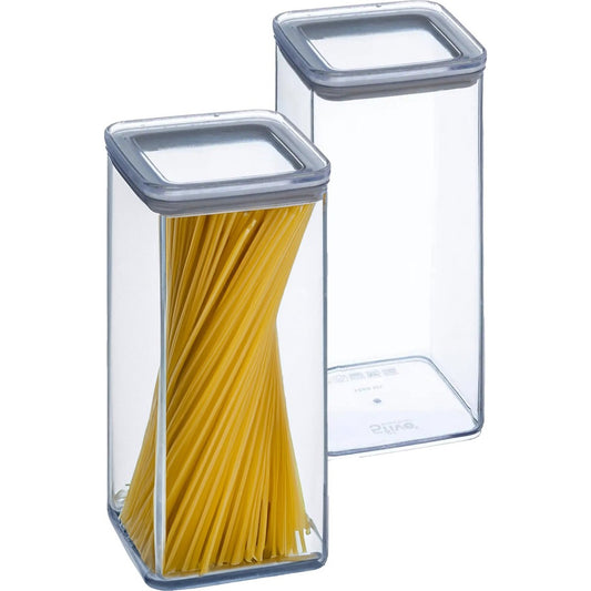 5Five Voorraadpot - 2x - keuken/voedsel - kunststof - 1500 ml - luchtdichte deksel - transparant - 10 x 10 x 20 cm