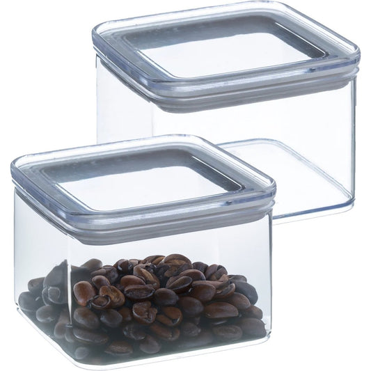 5Five Voorraadpot - 2x - keuken/voedsel - kunststof - 500 ml - luchtdichte deksel - transparant - 10 x 10 x 7 cm