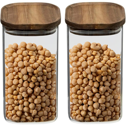 5Five Voorraadpot voedsel - 2x - glas met acacia houten deksel - 1300 ml - met luchtdichte deksel