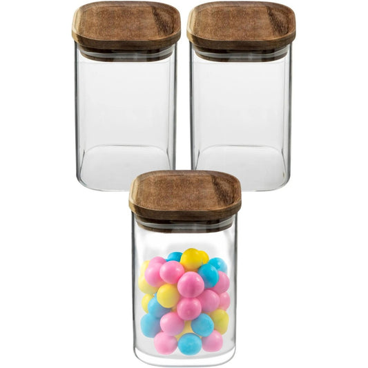 5Five Voorraadpot voedsel - 3x stuks - glas met acacia houten deksel - 1000 ml - met luchtdichte deksel
