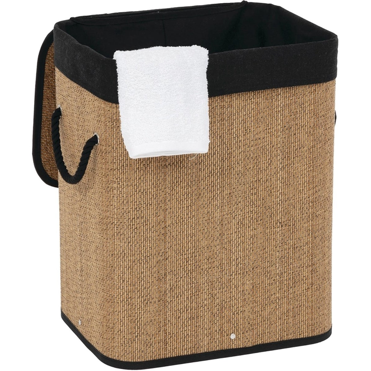 5Five Wasmand - bamboe hout - met deksel - naturel - 50 x 37 x 50 cm - 48 liter - opvouwbaar