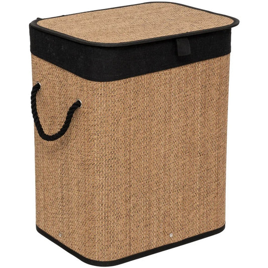5Five Wasmand met deksel - bamboe hout - 60 Liter- naturel zwart - 41 x 30 x 50 cm